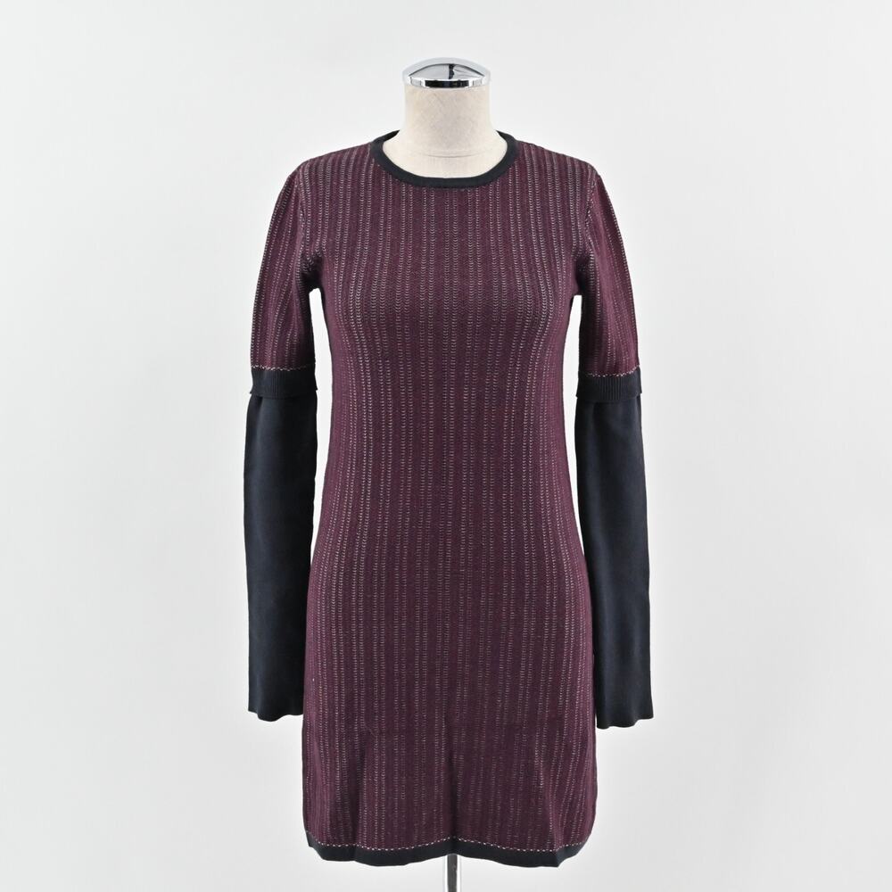 10 Crosby Derek Lam Striped Knit Sweater Dress Womens Size S Burgundy Cotton